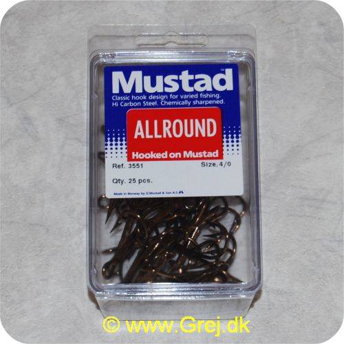 Mustad Allround trekrog str. 4/0 - 25 stk - Bruneret