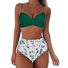 Bikinis för kvinnor korsade badkläder tvådelad baddräkt magkontroll baddräkt bikini topp och hög midja bikini underdel eleganta baddräkter baddräkt badkläder badkläder, Mintgrön, XXL