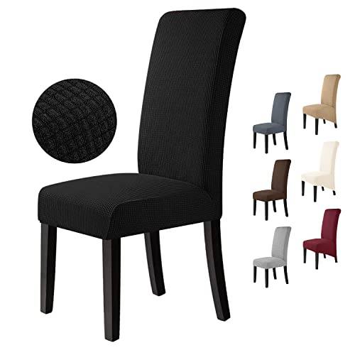 Stolsöverdrag Set om 4 Stretch Stolskydd för Matstolar Lättskött och Hållbart Jacquard Stolskydd för Matsal, Kök, Bröllop, Hotell (4 Stycken, Svart)-M