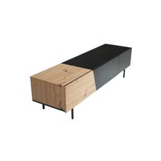 Lowboard Wohnling modernt spånskiva, 1 låda och fällbar dörr, metallben, modern stil Svart, Ek - Tv-stativ & Tv-väggfäste Brun,Svart