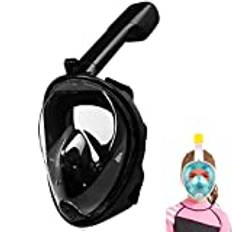 Wsobue Dykmask för Barn, Helmask Snorkelmask Anti-Dim, Anti-Läck Lätt Andning Torr Top Snorkel Set för barn i åldern 5-14 (Svart för Barn)