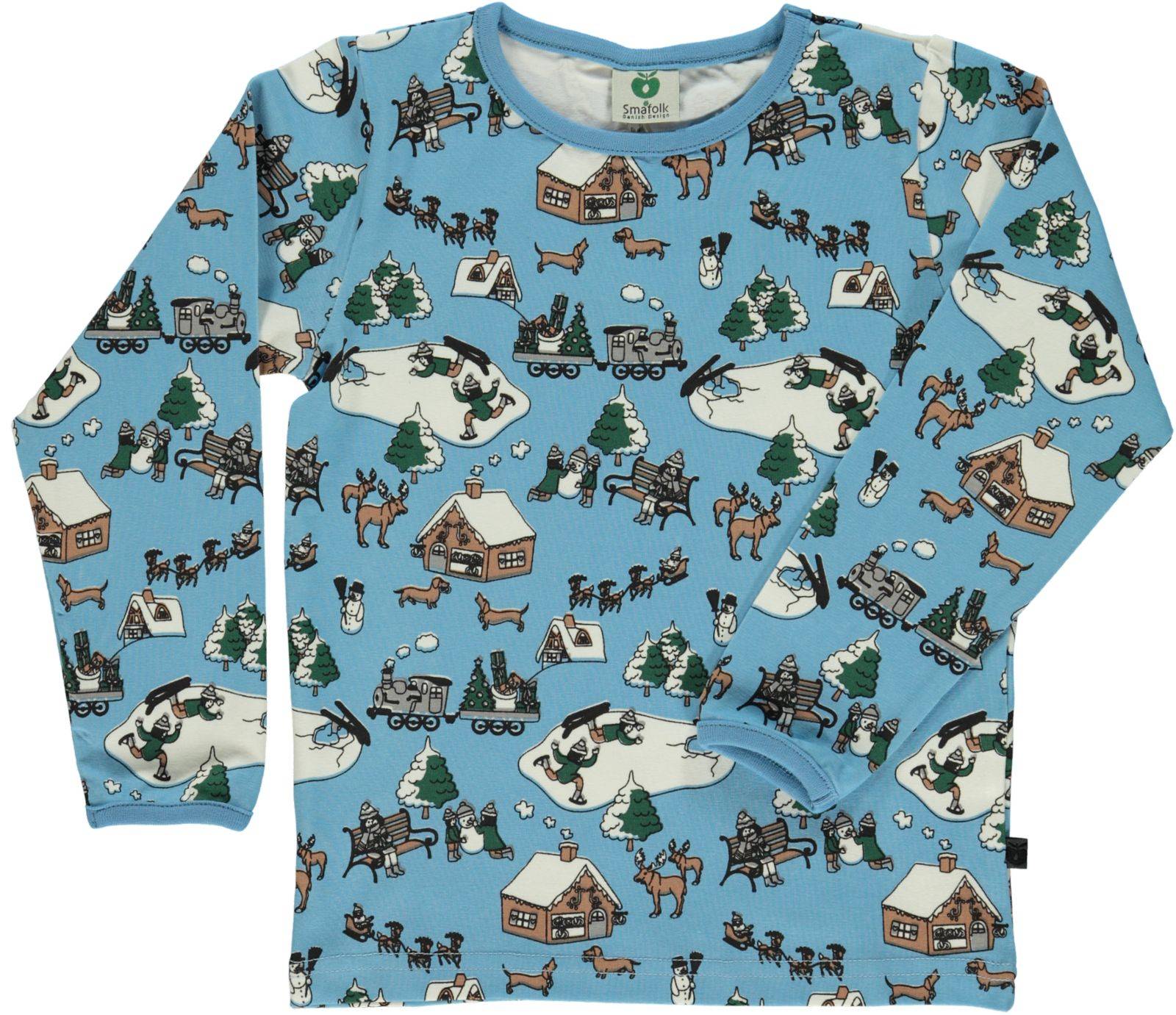 Langærmet bluse med vinterlandskab - Sky Blue / 9-10