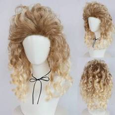 20 tums blond disco fluffig syntetisk vågig cosplayperuk med mörka rötter peruker för kvinnor 80-tals hippie rockande 70-tals 90-tals temafest, klassi - Guld