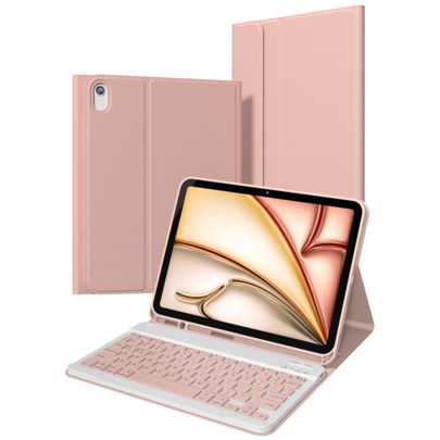 Tangentbordsfodral i PU-läder med avtagbart trådlöst tangentbord, 150 mAh batteri och hållare för Apple Pencil, kompatibel med iPad (A16) 11:e/10:e ge - Rosa (Multi-size)