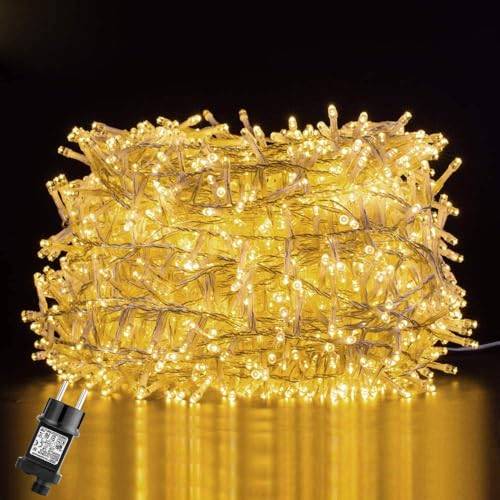 GlobaLink LED -ljuskedja utanför, 25M 1000 LED -lampor ljuskedja Julbelysning IP44 med kontakt 8 lägen och minnesfunktion för in- och utvändig julbröllopsfest i trädgården -Varm vit [energiklass A ++]