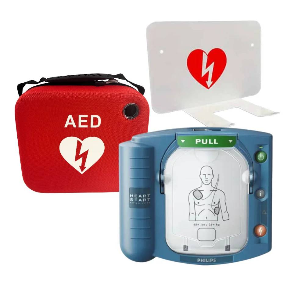 Philips HeartStart HS1 med väska och väggfäste