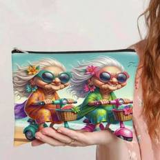 1pc Funny Granny Pattern Makeup Bag, Polyester, Unscented, Safety Zipper, Multi-Function, Zipper Light, With Women'S Travel Makeup Bag,Back To School, - Multicolor - A,B,C,D