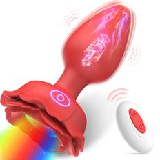 SuperLove Horny Rose Light-Up Vibrating Butt Plug with Remote Red
