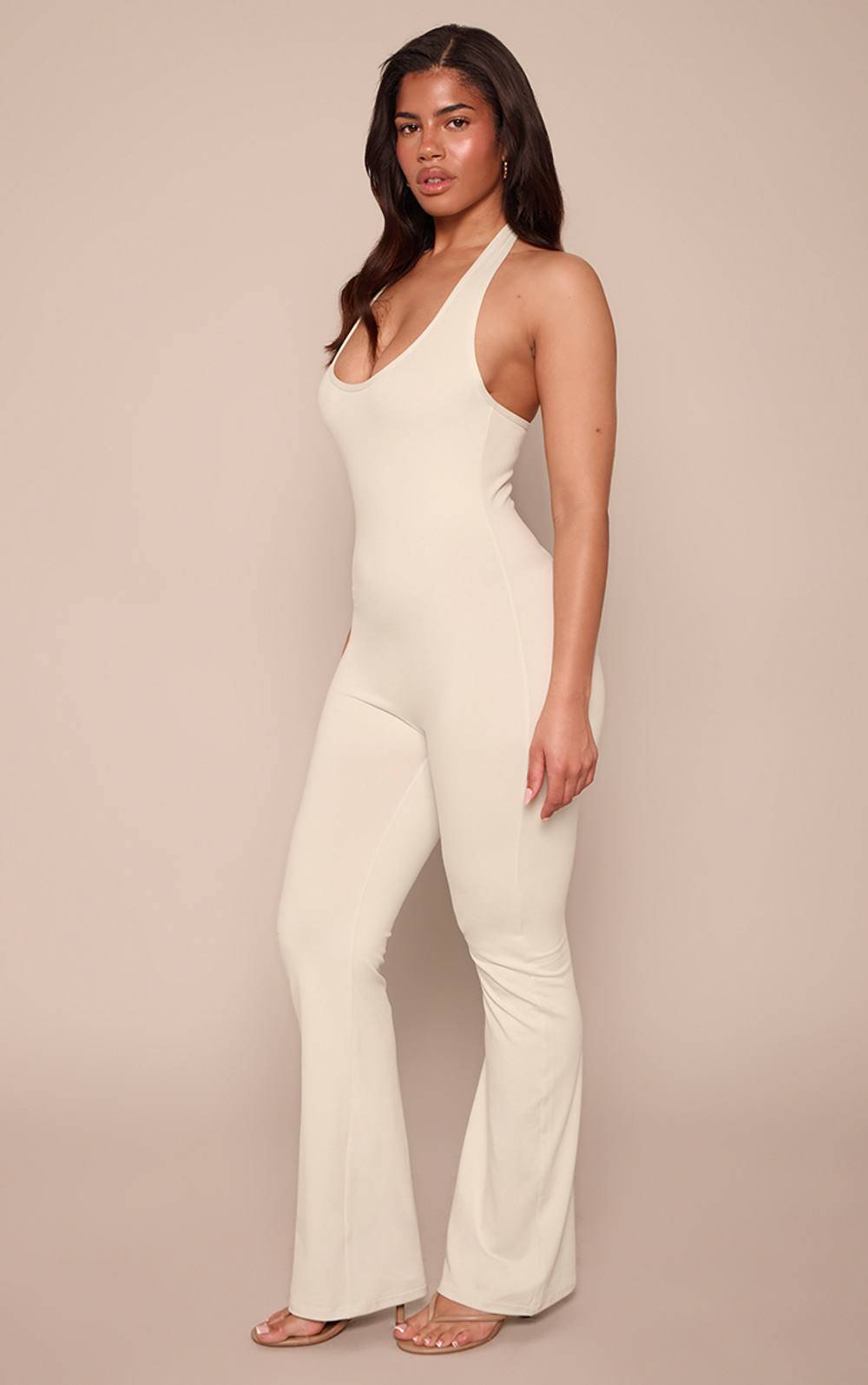 Shape Sage Green Sculpt Halter Neck Flare Jumpsuit - sage green - 18