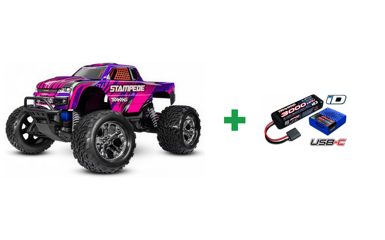Traxxas 36254-8 Stampede 2WD 1/10 RTR TQ EHD USB-C - With Battery/Charger - Pink / Kompletpakke - Ekstra fart / LiPo-power!