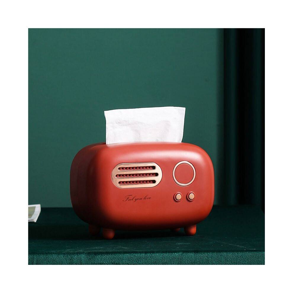 Retro Radio Shape Tissue Cover Box for Kitchen, Bathroom Vanity Countertops, Night Stands, Desks and Tables, Red