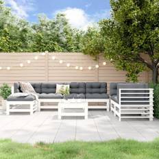 Tidyard 8-delat trä trädgårdssoffor set pall möbler set uteplats hörnsoffa med ryggstöd trä lounge soffa set vit massiv trä tall utomhusmöbler typ 2