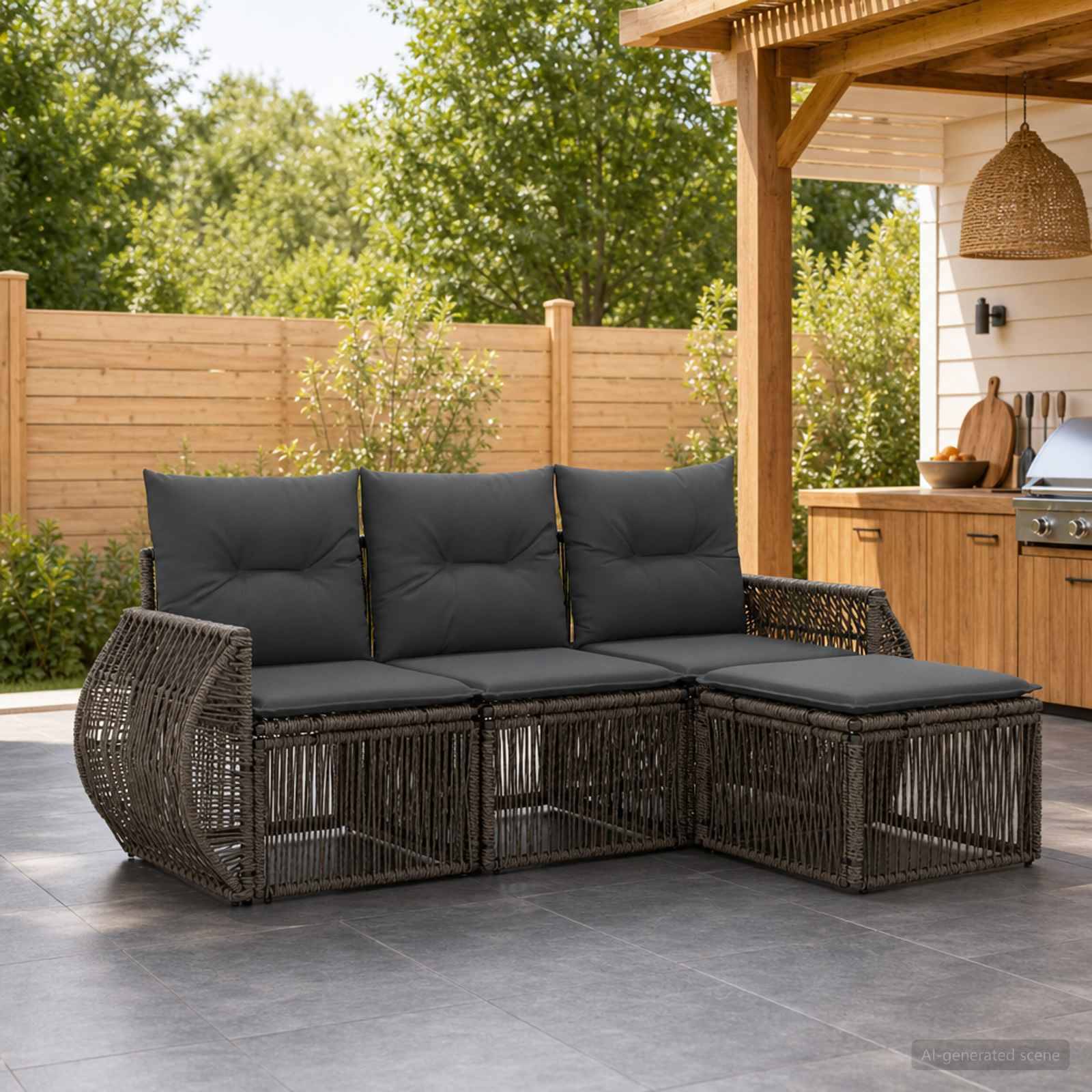 vidaXL Havesofa Sæt 4 stk. Grå og Mørkegrå polyrattan
