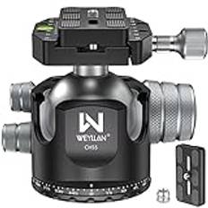 WEYLLAN CH55 stativ kulhuvud 55 mm stor storlek slitstarkt stativhuvud 360 panorama kulhuvudfäste, CNC kamerahuvud i aluminium för stativ, med två arca snabbkopplingsplattor, maxbelastning 40 kg