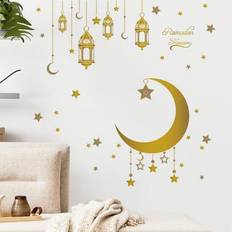 2st/set PVC-väggdekal, Modern Ramadan Moon & Star Mönster Väggdekal för heminredning - Guld (En-Storlek)