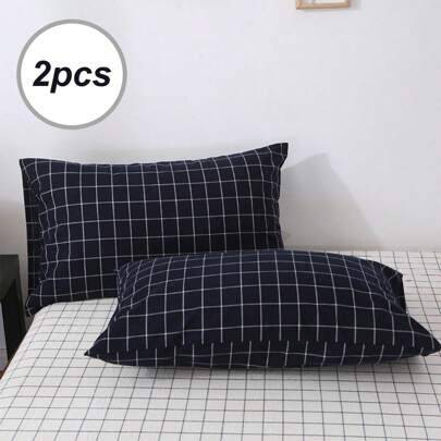2 st blå plädade örngott för män, studenthem, hela säsongen, tvåbäddsrum/full/queen/king size - Blått och Vitt (50cm*70cm,43cm*63cm,50cm*66cm,50cm*75cm,51cm*91cm,60cm*60cm,80cm*80cm,51cm*102cm)