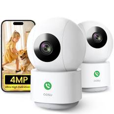 AOSU 4MP 2 Stück Überwachungskamera Innen WLAN Kamera, Homekit Kamera mit 5G/2.4GHz WiFi, One-Touch-Anruf, für Baby/ältere/Haustiere, kompatibel mit Alexa