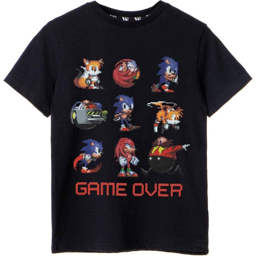 Sonic The Hedgehog Pojkar T-shirt _ Barn Svart Game Over Kortärmad T-shirt _ Pixel 8-Bit Karaktär Knuckles Tails Dr cm svart