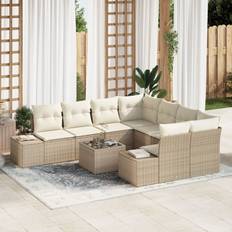 vidaXL 9 Dele Havemøbel Sæt med Hynder Beige Poly Rattan