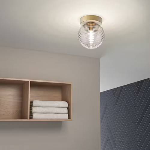 Taklampa Astro Tacoma Surface Plafond IP44 Ribbad: Svart matt/Rökfärgat glas