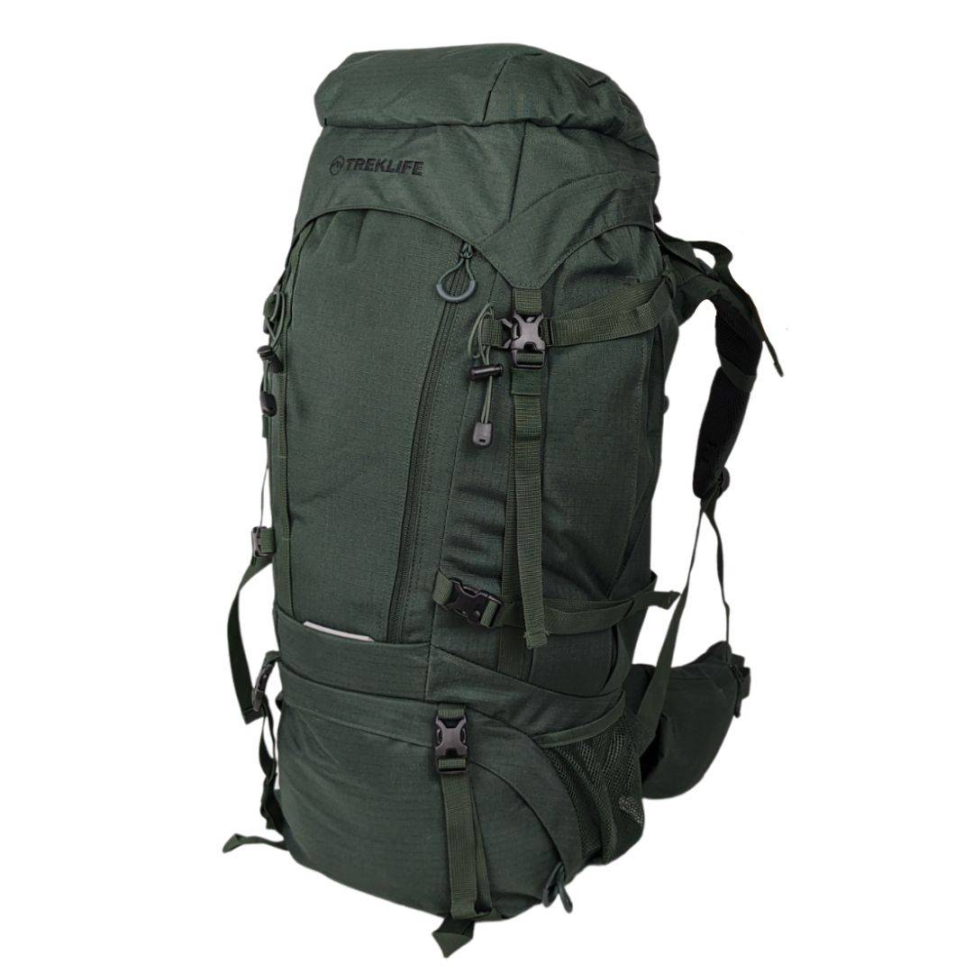 Vandrerygsæk - Treklife Backpacker 65L - Grøn.