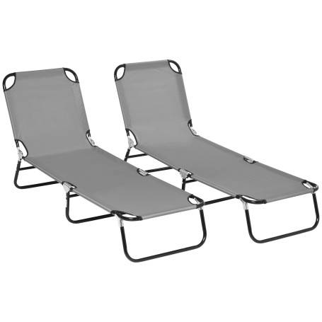 Hopfällbar Solsäng 2-Pack Grå Med Justerbart Ryggstöd 120 kg
