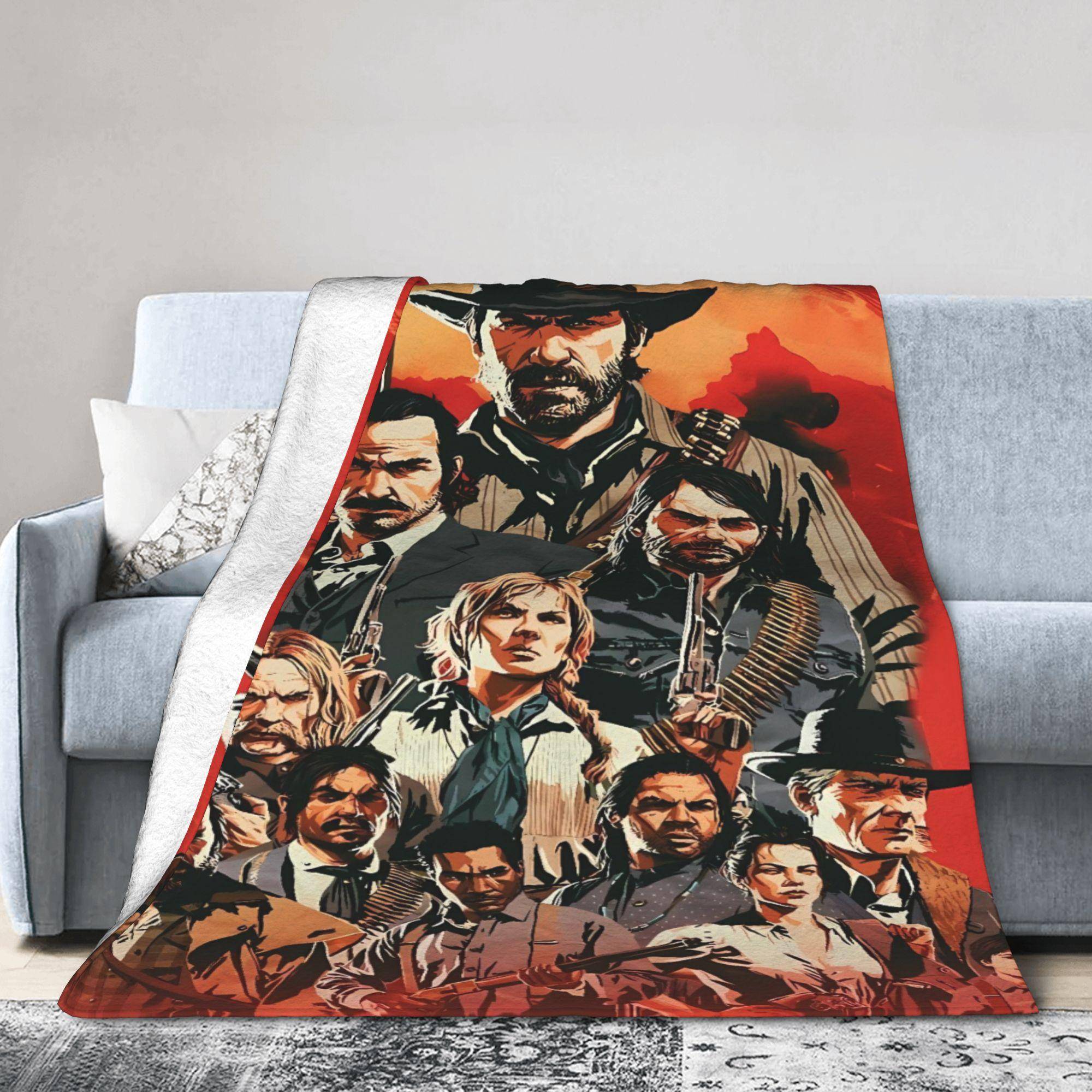 Red Dead Redemption 2 Filt Varm Mjuk Grafisk Plysch Sängkläder Plädar För Sovrum Flygplansresor Flanell Sängöverkast Sängöverdrag