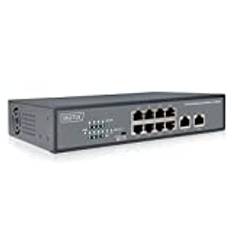 DIGITUS Fast Ethernet PoE+ Netzwerk-Switch - 19 Zoll - 8 Ports + 2x Uplink RJ45 - IEEE802.3af/at - 120W Power-Budget - Schwarz