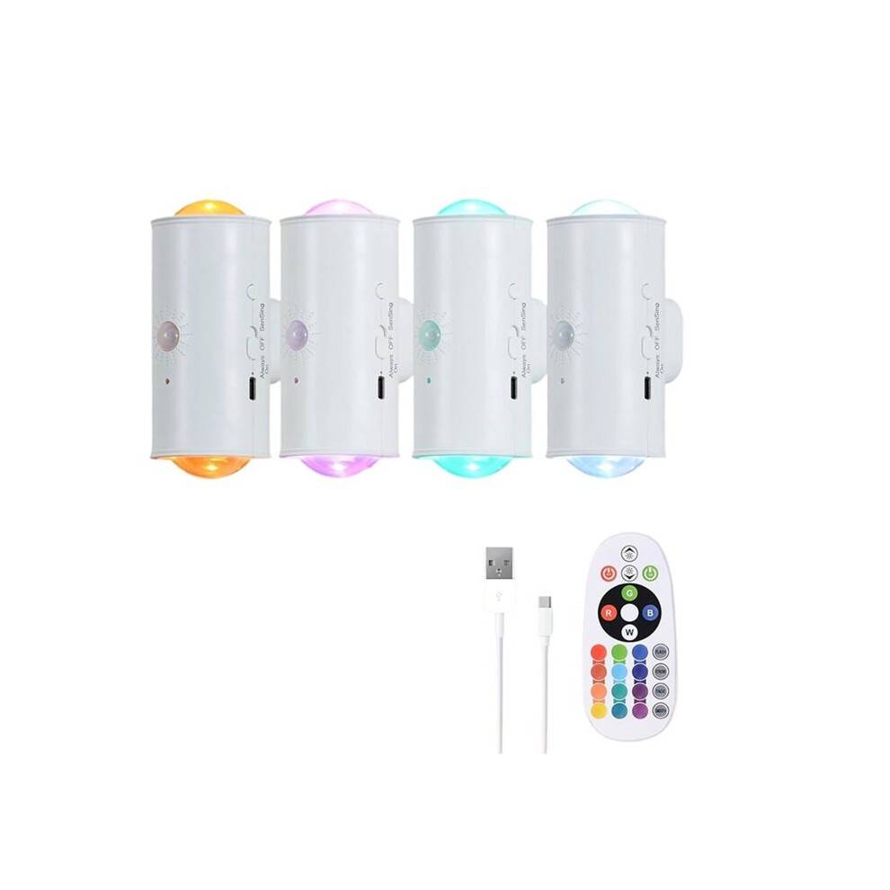 4-Pack LED Trådlös Vägglampa med Fjärrkontroll, 16 Färger Som Ändras, Rörelsesensorlampa för Hall, Trappa, Badrum