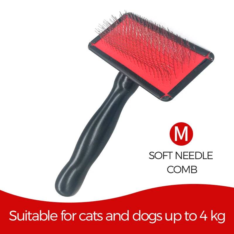 Pet Slicker Brush & Grooming Comb – Deshedding Tool for Dogs, Cats & Horses - red M