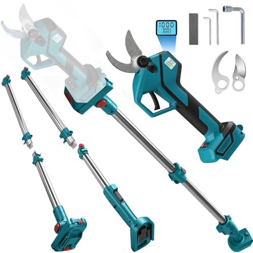 Batteridriven grensax teleskop 2-i-1 trädgårdssax med teleskopstång 50 mm för Makita 18 V (utan batteri), borstlös, elektrisk grensåg, grensax, LCD-trädsax för beskärning av träd, fruktträd