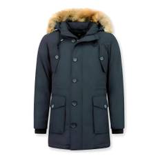 Enos, Jacka, Herr, S, Polyester, Vinter Parkas Jackor för Män - Jacka med Äkta Päls - blue (S)