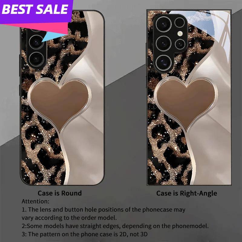 Hjärtformat glasfodral med leopardmönster för Samsung för galaxy S26 S25 S24 S23 S21 S20 FE Ultra Plus 5G stötsäkert svart