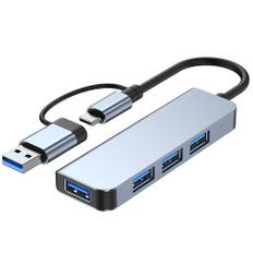 Typ C till USB Hub 4-i-1 dockningsstation USB3.0 5gbps och 3 USB2.0 4 portar Ultra Slim USB Splitter silver