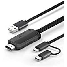 YEHUA USB C till HDMI Kabel Stöder Netflix, 2-i-1 Micro USB/MHL till HDMI Adapter 1080P för Alla Android Telefoner/Tabletter/Typ C iPad till TV/Projektor