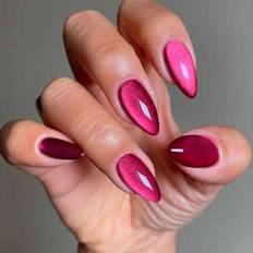 24st Y2K Långa Mandel Glänsande Estetisk Druva Lila Kristall Cat Eye Akryl Press On Nails Kort mandelnageldesign Perfekt passform False Nails Set, Ink - Blåröd