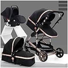 Baby Barnvagn for Nyfödd, 3 i 1 Högvy Baby Barnvagn Barnvagn For Toddler Stötdämpande Spädbarn Pushchair Vagn Bassinet Med Myggnät, Kopphållare, Fotskydd(Black)