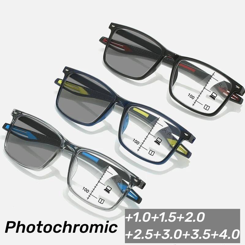 Fotokromatiska multifokala läsglasögon Utomhus färgskiftande solglasögon Glasögon Nya sporter Presbyopi 0+1.0+4.0 4.0