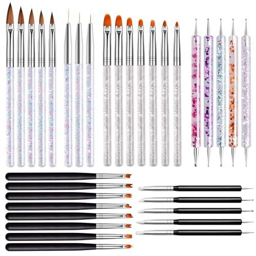 EBANKU 33st Akryl Nagelborste Set, UV Gel Nail Art Penslar Nagel Blomma målarpensel Dubbla Nail Dotting Nail Art Pen Liner Nail Extension Gel Borste för DIY Nagelsalong Hem