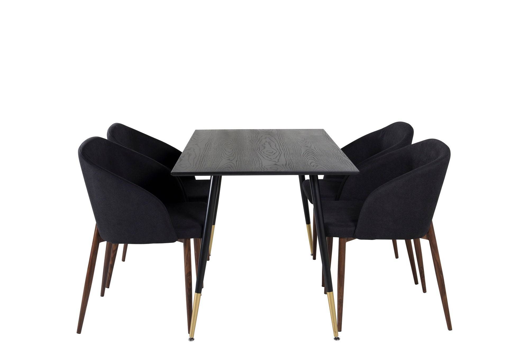 Venture Home Dipp spisebord - 120 cm - Black Veneer - Black Legs w. Brass dipp+Arch Spisebordsstol - Valnød Legs - Black Fabric_4