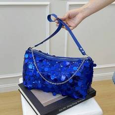 1pc Women&#39;s Solid Color Embroidered Sequin Chain Shoulder Bag, Soft Texture Evening Clutch Bag Suitable For Street, Photography, Travel, Visiting, Par - Multicolor - Silver,Gold,Black,Blue