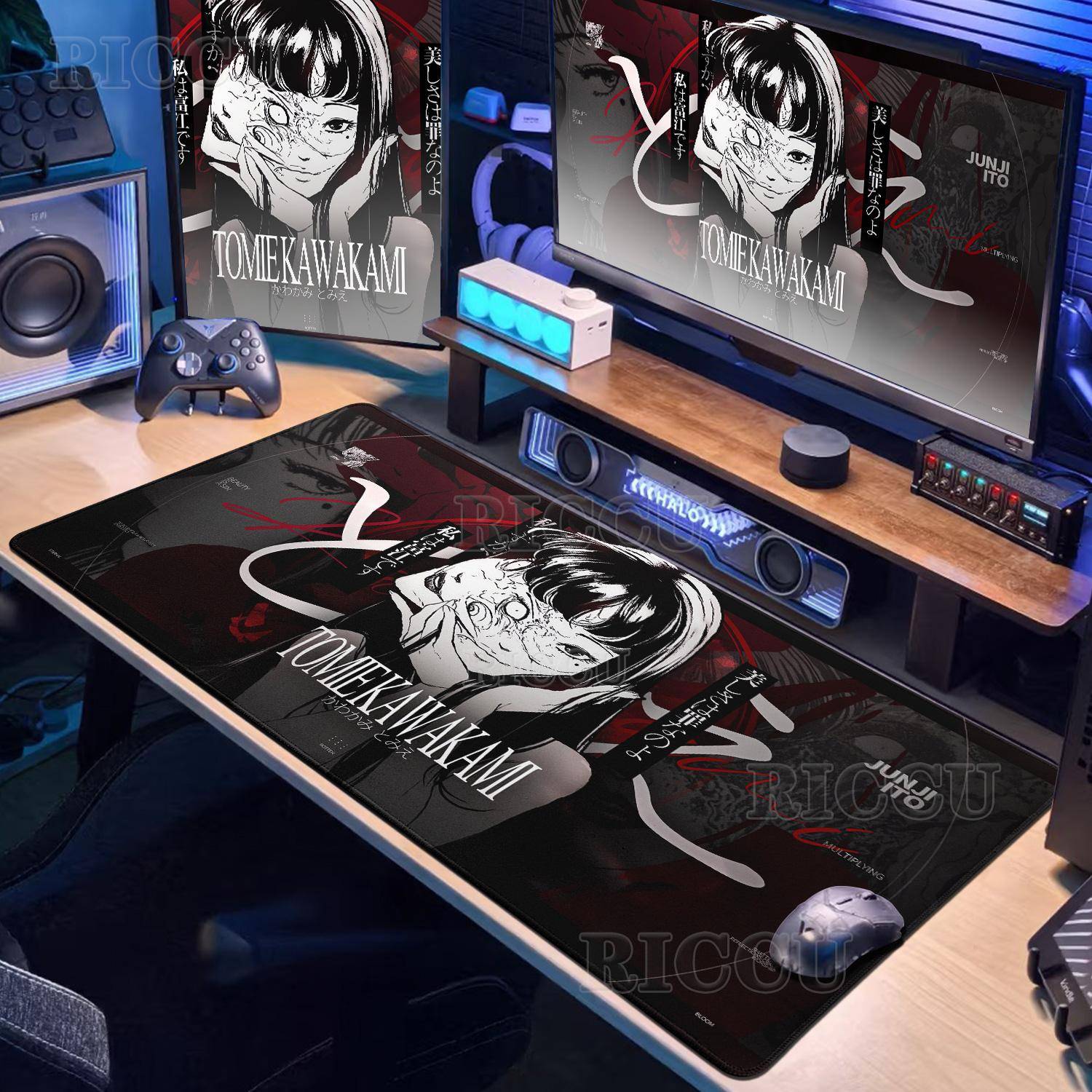 Svart Vit Musmatta Söt HD Tomie Junji Ito Utökad Matta Spel Tangentbordsmattor Stor XXL Spelare Collage Skräck Anime Musmatta