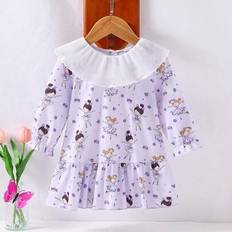Baby Girls Söt Dansande flicka Print Bekväm långärmad lång nattlinne Lounge Dress - Blåröd (6-9M,9-12M,12-18M,18-24M,2-3Y)