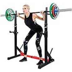 Adjustable Squat Rack Weight Lifting Bench Press Adjustable Barbell Stand Multifunction Pull Up Bar Squat Rack,Squat Weight Lifting Bench Rack with Dip Bar Home Gym Fitness Stands Piece of Equipm