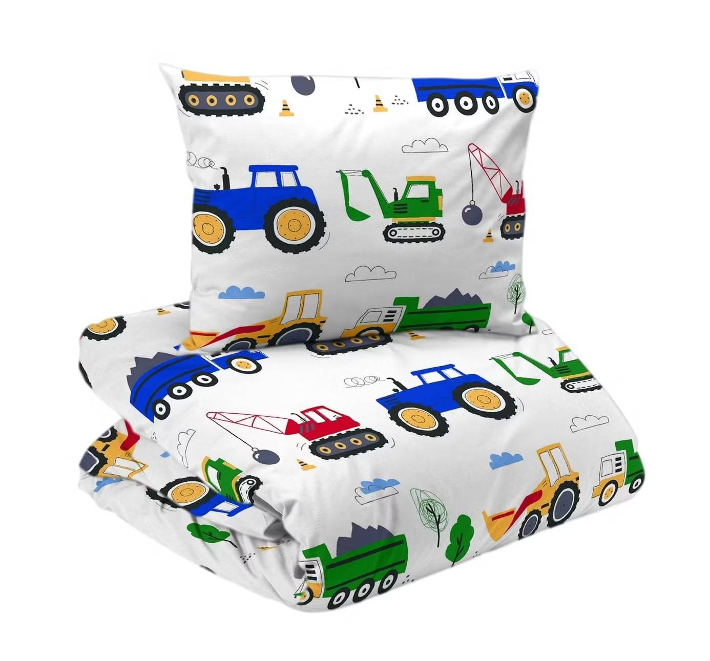 Busy Tractors Vit Bäddset Enkeltäcke 150x210 Redlunds