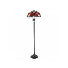 LARISSA Tiffany gulvlampe i stål, resin og glas H158 cm 2 x E27 - Vintage bronze/Multi