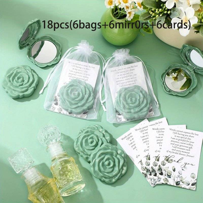 18pcs Green Compact Pocket Mirrors - 3d Floral Compact Mirrors, Foldable, Ideal For Wedding & Birthday Party Gifts, Makeup Mirror