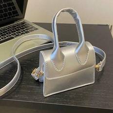 1st Enfärgad PU Flip Cover Mini Handväska, Retro Mode Mångsidig Shoulder Messenger Square Bag för dagligt bruk - Silver