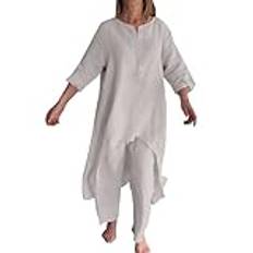 Generisk två avdelare damer elegant bomullslinne, vardaglig, långärmad, topp, vida ben, byxor yoga damer långärmad, GRÅ, XL