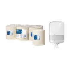 Dispenser + Torkrulle Tork Basic M2 1-lag Vit 6+1